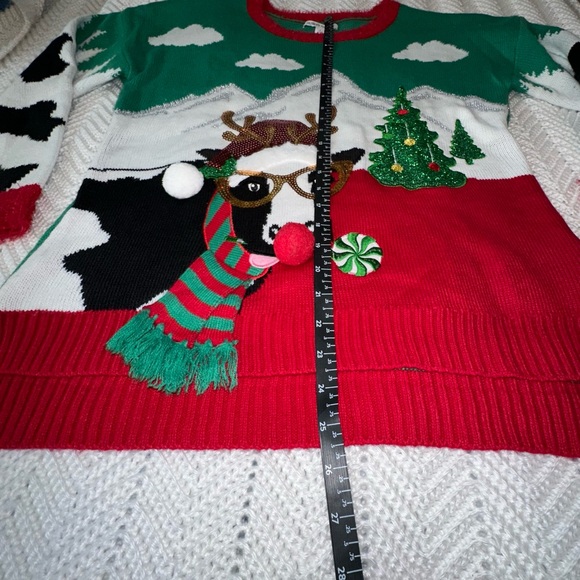 Celebrate Together Green and Red Crew Neck Sweater with Whimsical Design - Picture 6 of 6